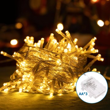 Aigostar -LED Vonkajšia vianočná reťaz 150xLED/8 funkcií 3xAA 15,3m IP44 teplá biela