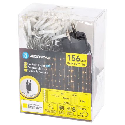 Aigostar - LED Vonkajšia vianočná reťaz 156xLED/8 funkcií 4,2x1,2m IP44 teplá biela