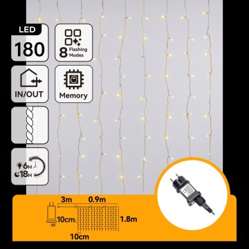 Aigostar - LED vonkajšia vianočná reťaz 180xLED/8 funkcií 3,9x1,8m IP44 teplá biela
