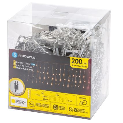 Aigostar - LED vonkajšia vianočná reťaz 200xLED/8 funkcií 10x0,4m IP44 teplá biela