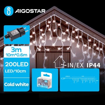 Aigostar - LED Vonkajšia vianočná reťaz 200xLED/8 funkcií 13x0,6m IP44 studená biela