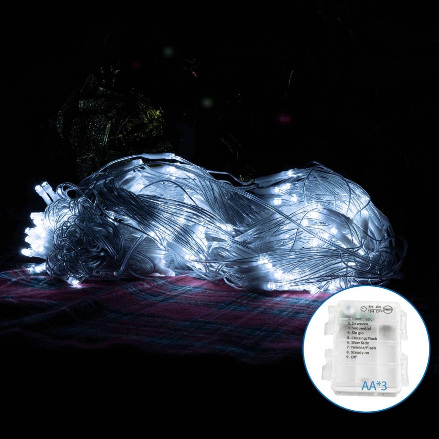 Aigostar - LED Vonkajšia vianočná reťaz 200xLED/8 funkcií/3xAA 6x1,5m IP44 studená biela
