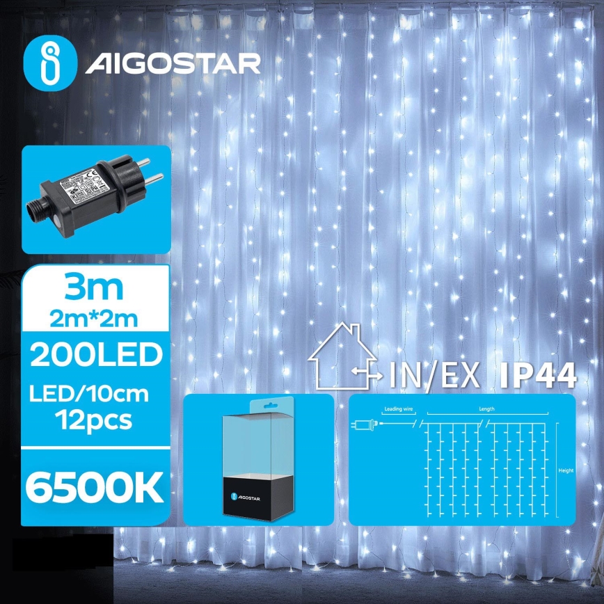 Aigostar - LED Vonkajšia vianočná reťaz 200xLED/8 funkcií 5x2m IP44 studená biela