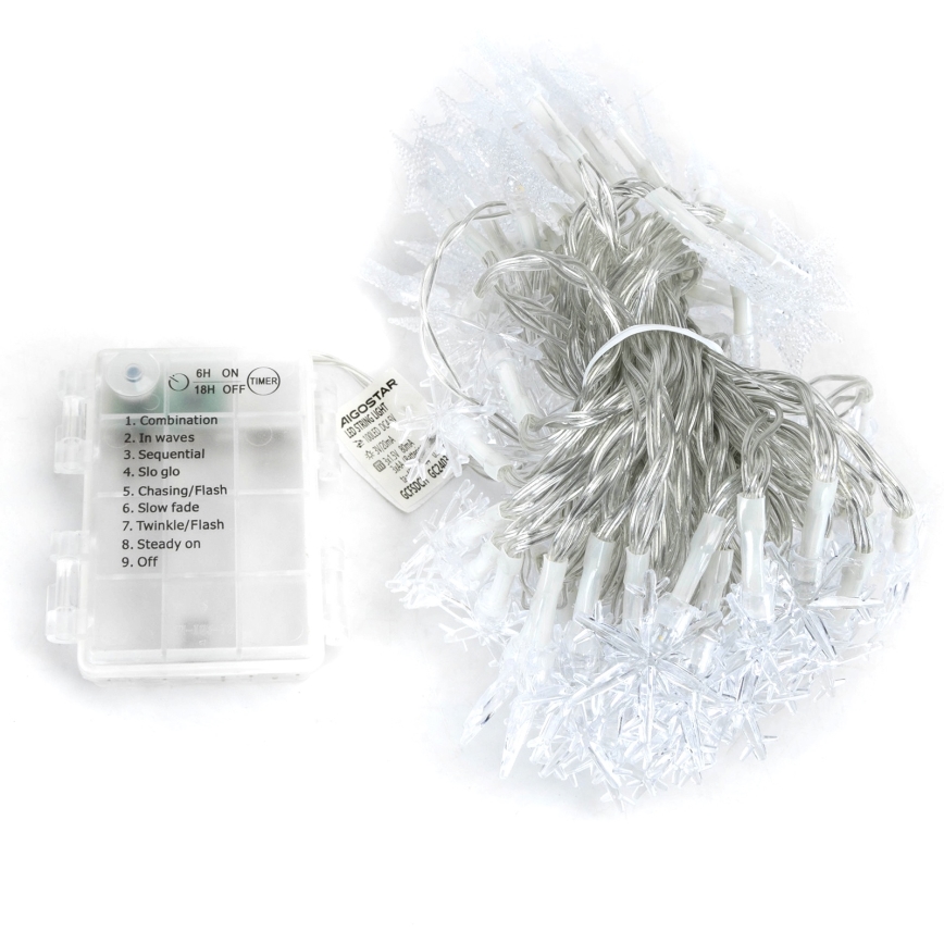 Aigostar - LED vonkajší vianočný reťaz 25xLED/8 funkcií 3xAA 2,5m IP44 teplá biela hviezdy