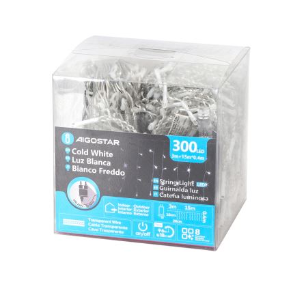 Aigostar - LED vonkajšia vianočná reťaz 300xLED/6W/230V/8 funkcií 15x0,4m IP44 studená biela