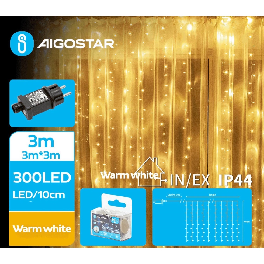 Aigostar - LED Vonkajšia vianočná reťaz 300xLED/8 funkcií 6x3m IP44 teplá biela