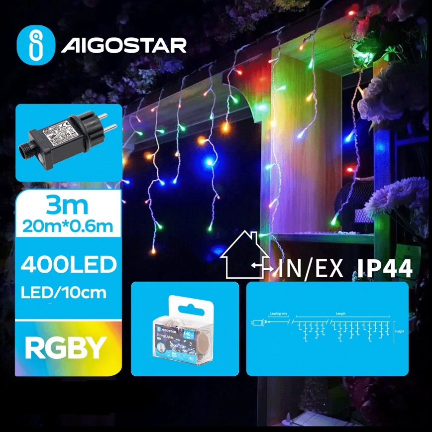 Aigostar - LED Vonkajšia vianočná reťaz 400xLED/8 funkcií 23x0,6m IP44 multicolor