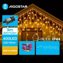 Aigostar - LED Vonkajšia vianočná reťaz 400xLED/8 funkcií 23x0,6m IP44 teplá biela