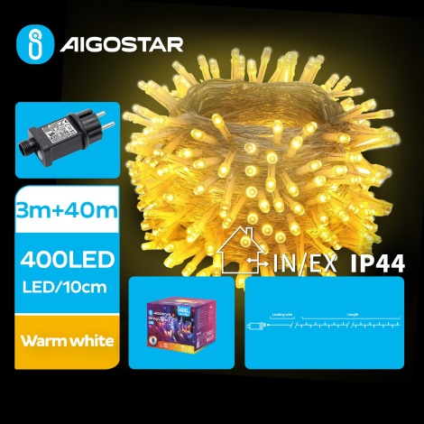 Aigostar - LED Vonkajšia vianočná reťaz 400xLED/8 funkcií 43m IP44 teplá biela
