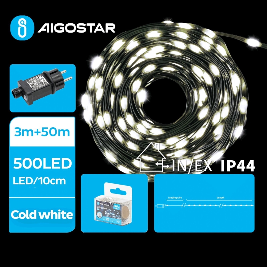 Aigostar - LED Vonkajšia vianočná reťaz 500xLED/8 funkcií 53m IP44 studená biela