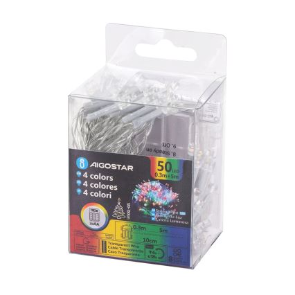 Aigostar - LED Vonkajšia vianočná reťaz 50xLED/8 funkcií 3xAA 5,3m IP44 multicolor