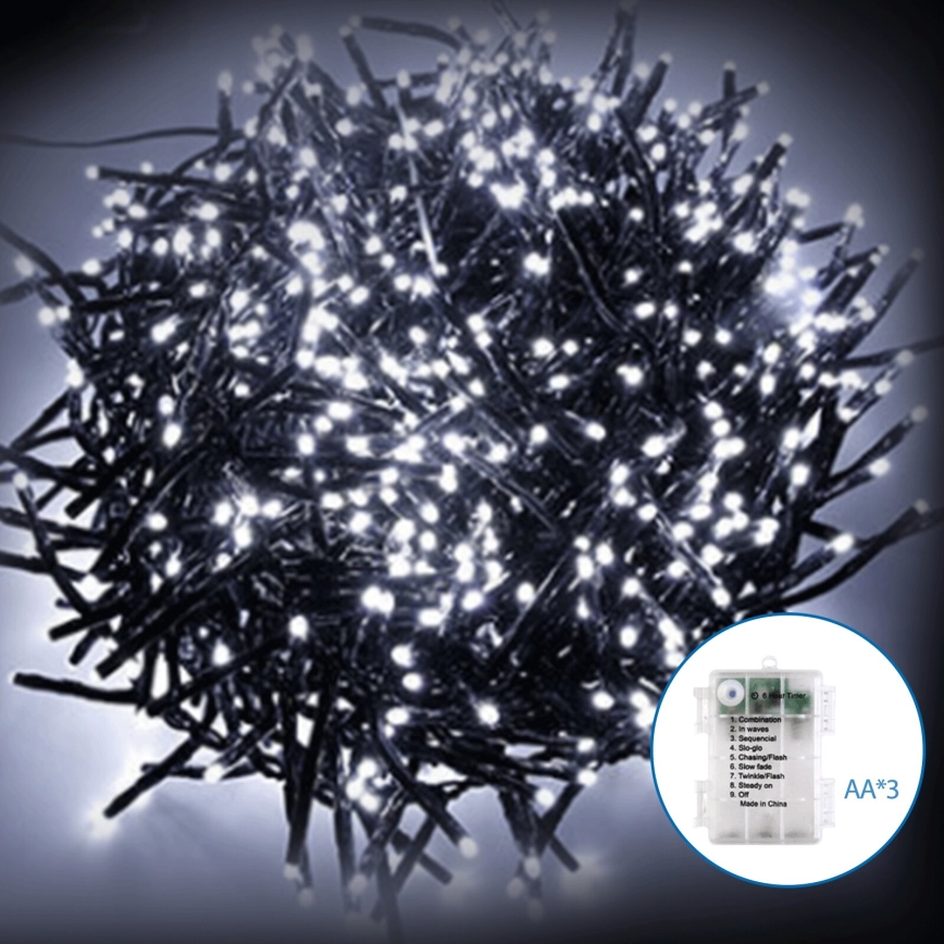 Aigostar -LED Vonkajšia vianočná reťaz 50xLED/8 funkcií 3xAA 5,3m IP44 studená biela