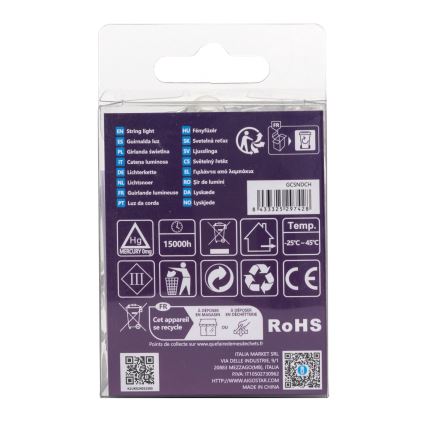 Aigostar -LED Vonkajšia vianočná reťaz 50xLED/8 funkcií 3xAA 5,3m IP44 studená biela