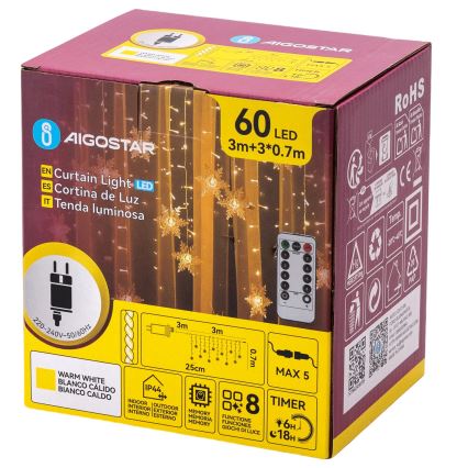 Aigostar - LED Vonkajší vianočný reťaz 120xLED/8 funkcií 3x0,7m IP44 teplá biela + diaľkové ovládanie