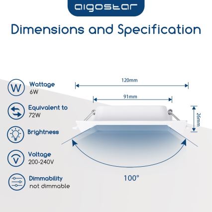 Aigostar - LED zapustené stropné svietidlo LED/6W/230V 4000K 12x12 cm biele