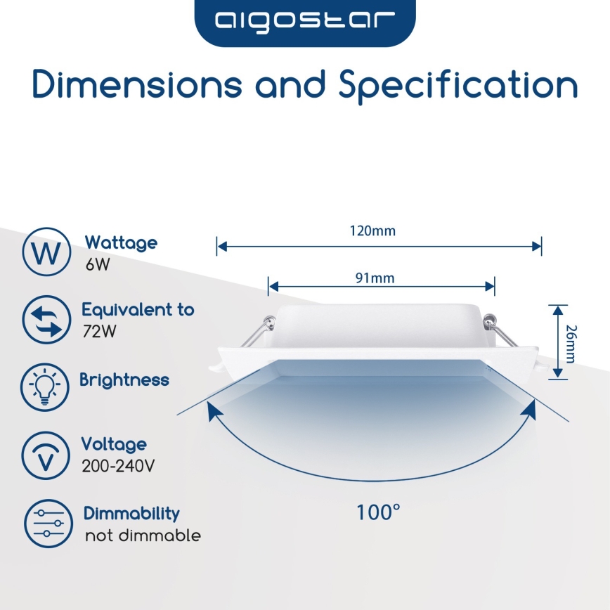 Aigostar - LED zapustené stropné svietidlo LED/6W/230V 4000K 12x12 cm biele