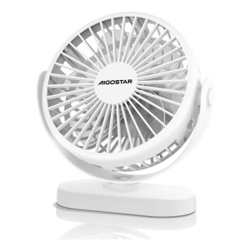 Aigostar - Nabíjací stolný ventilátor 4W/5V 1500mAh biely