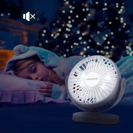 Aigostar - Nabíjací stolný ventilátor 4W/5V 1500mAh biely