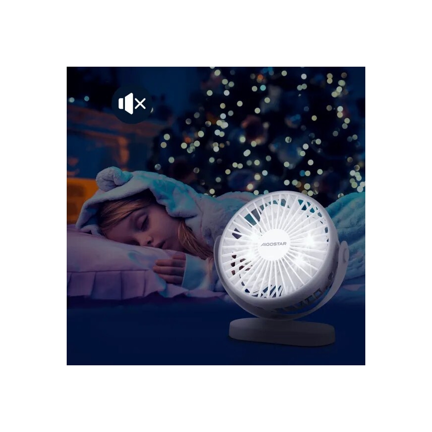 Aigostar - Nabíjací stolný ventilátor 4W/5V 1500mAh biely