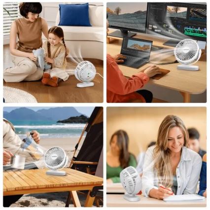 Aigostar - Nabíjací stolný ventilátor 4W/5V 1500mAh biely