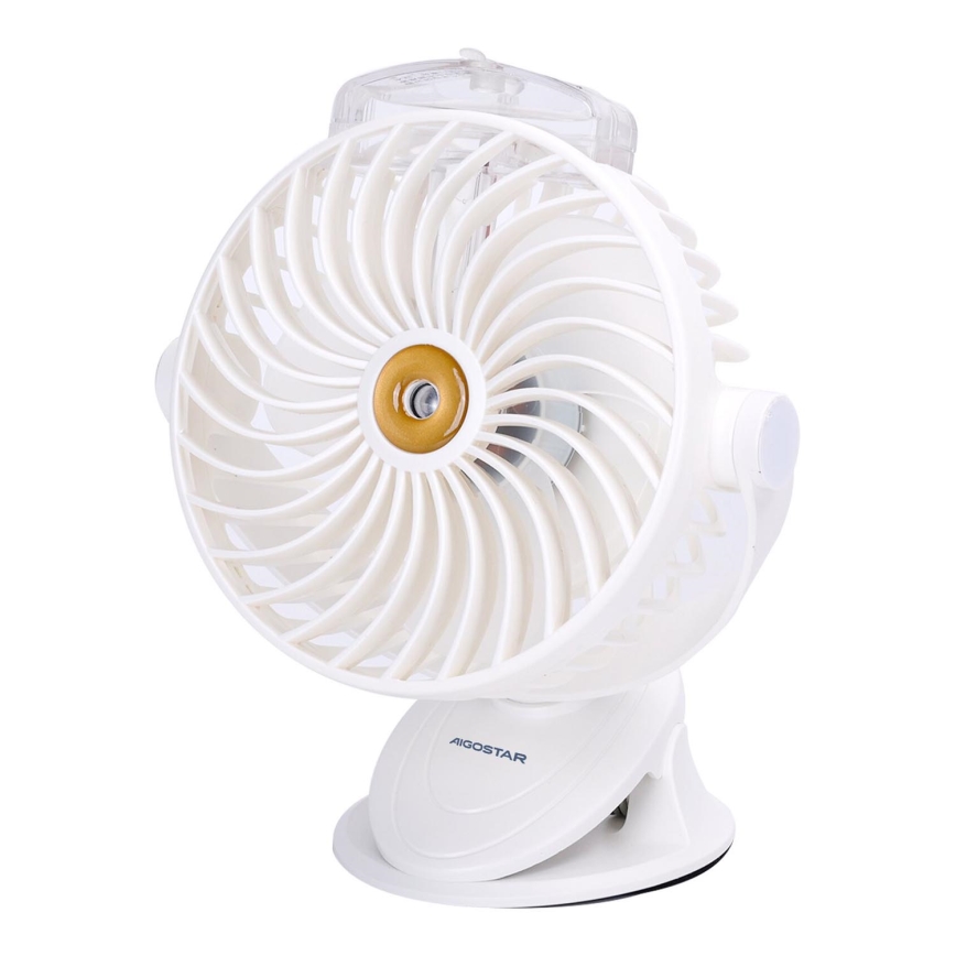 Aigostar - Nabíjací stolný ventilátor s klipom 2W/5V 2400mAh USB biela