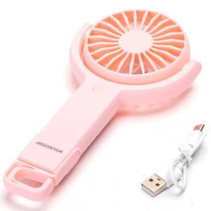 Aigostar - Nabíjací vreckový ventilátor 4,5W/3,7V 1200mAh USB ružová