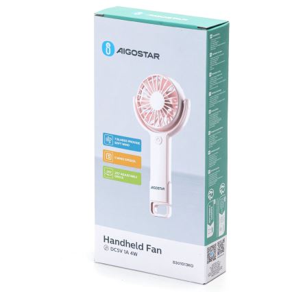 Aigostar - Nabíjací vreckový ventilátor 4,5W/3,7V 1200mAh USB ružová