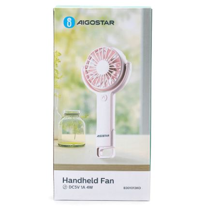 Aigostar - Nabíjací vreckový ventilátor 4,5W/3,7V 1200mAh USB ružová