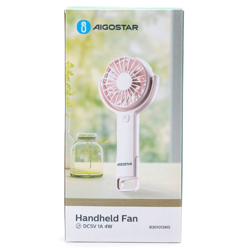 Aigostar - Nabíjací vreckový ventilátor 4,5W/3,7V 1200mAh USB ružová