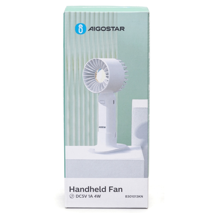 Aigostar - Nabíjací vreckový ventilátor 4W/5V 500mAh USB biela