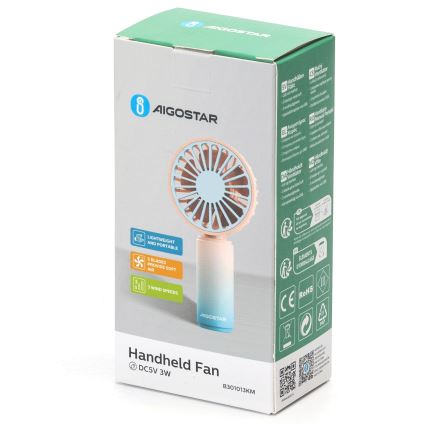Aigostar - Nabíjateľný vreckový ventilátor 3W/5V 500 mAh USB ružová/modrá