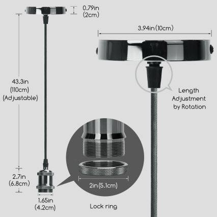 Aigostar - Napájací kábel 1xE27/60W/230V antracit