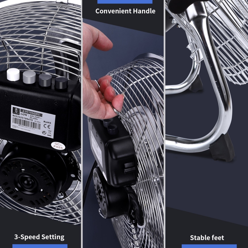 Aigostar - Podlahový ventilátor 60W/230V 44,5 cm lesklý chróm