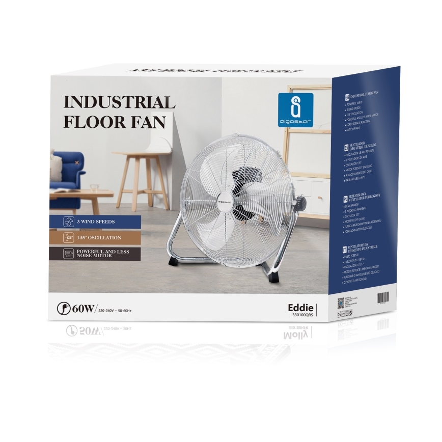 Aigostar - Podlahový ventilátor 60W/230V 44,5 cm lesklý chróm