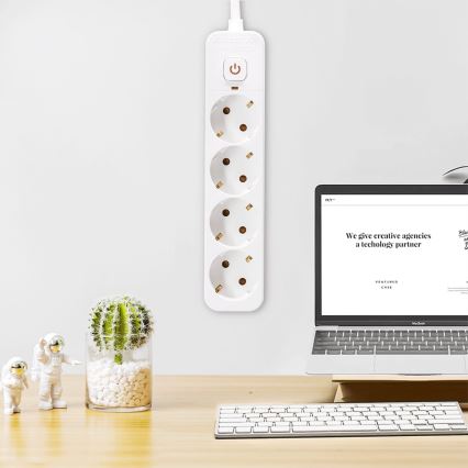 Aigostar - Predlžovací kábel s vypínačom 4Z Typ F 5m SCHUKO biela