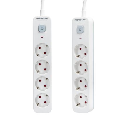 Aigostar - Predlžovací kábel s vypínačom 4Z Typ F 1,5 m SCHUKO biela