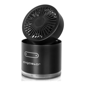 Aigostar - RGB Bezdrôtový mini stolný ventilátor s hmlovým efektom MIST 10W/5V čierna