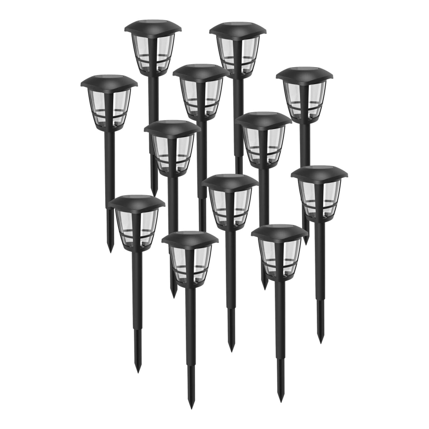 Aigostar - Sada 12 ks solárnych LED lámp LED/0,06 W/2 V 33,8 cm 6500 K 100 mAh IP44 čierna