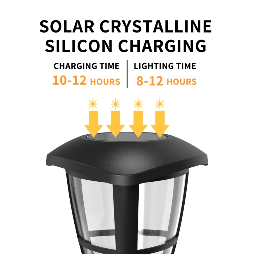 Aigostar - Sada 12 ks solárnych LED lámp LED/0,06 W/2 V 33,8 cm 6500 K 100 mAh IP44 čierna