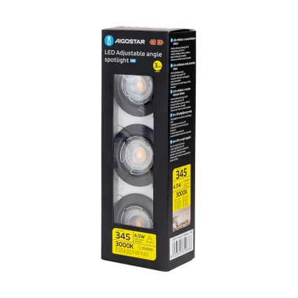 Aigostar - Sada 3x LED podhľadových svietidiel 1xGU10/4,5W/230V 3000K čierne