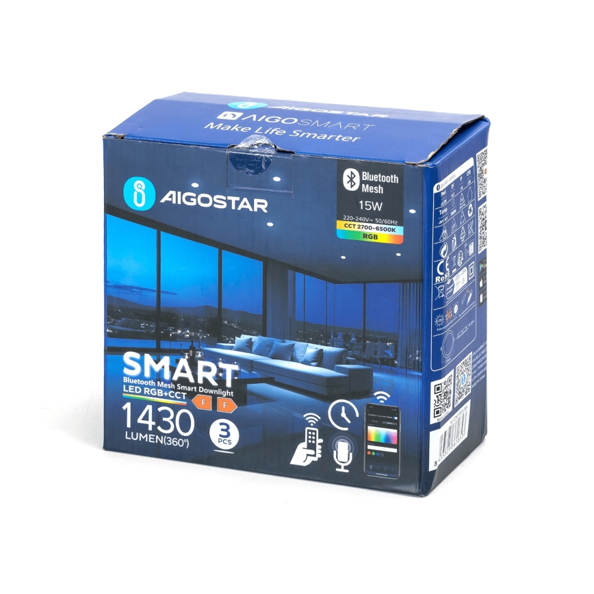 Aigostar - SADA 3x LED RGB Stmievateľné podhľadové svietidlo MESH LED/15W/230V 2700K-6500K pr.17cm