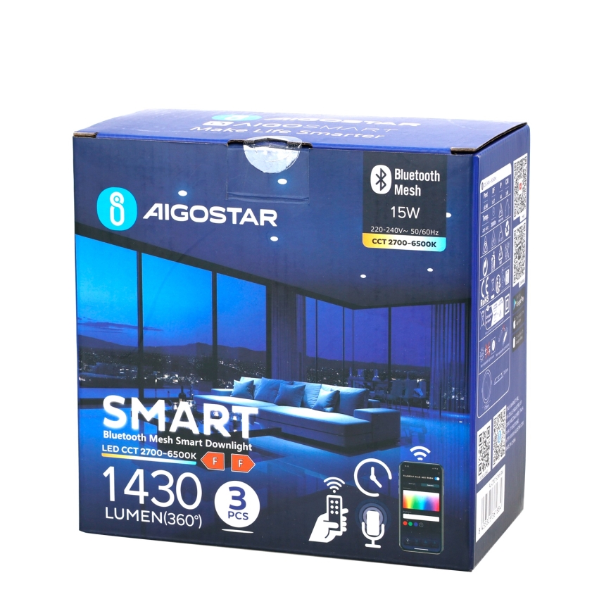 Aigostar - SADA 3x LED Stmievateľné podhľadové svietidlo MESH LED/15W/230V 2700K-6500K pr.17cm