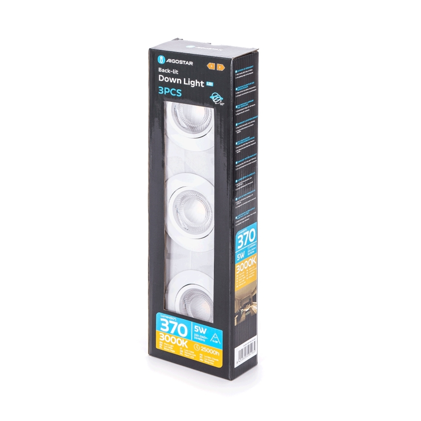Aigostar - Sada 3x LED stropné svietidlo LED/5W/230V 3000K pr. 8,5 cm biele