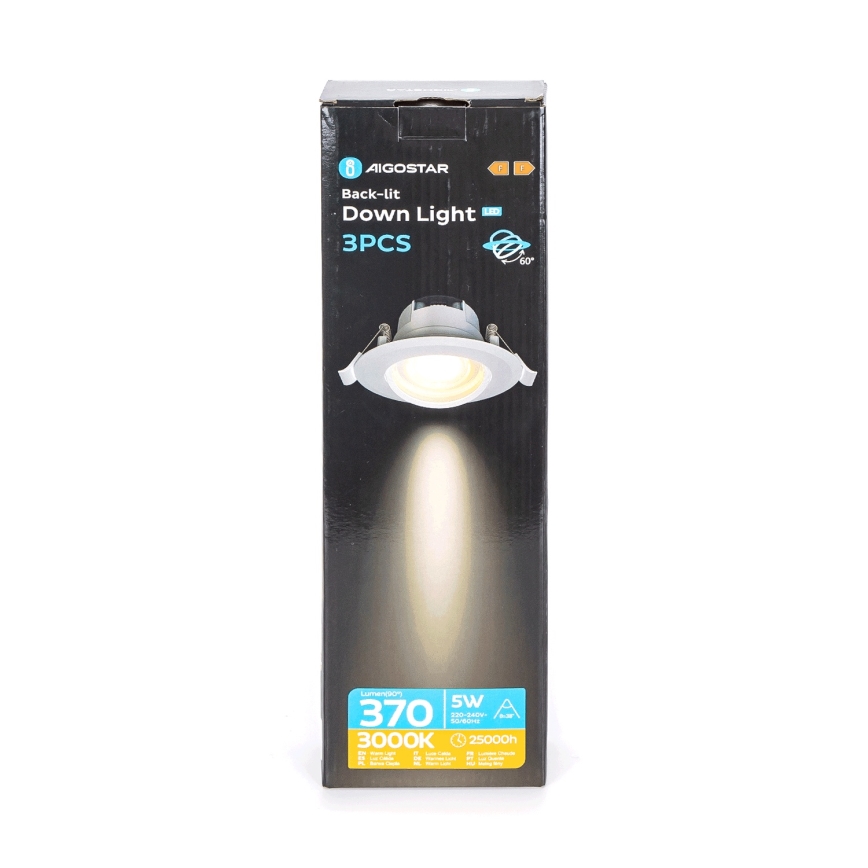 Aigostar - Sada 3x LED stropné svietidlo LED/5W/230V 3000K pr. 8,5 cm biele