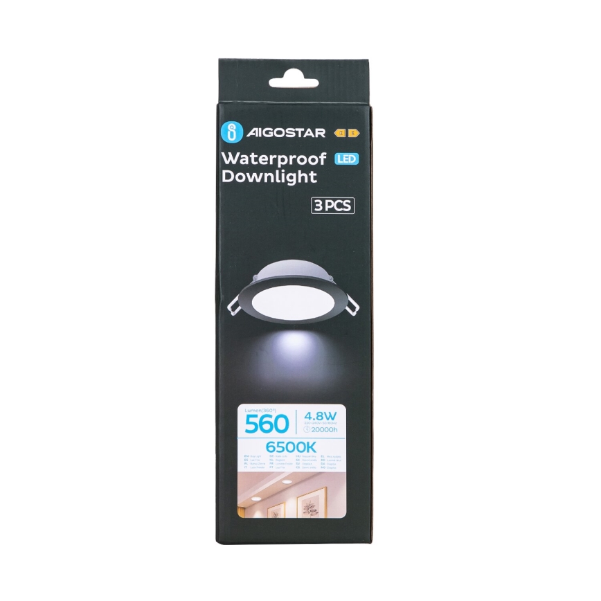 Aigostar - SADA 3x LED Vonkajšie podhľadové svietidlo LED/4,8W/230V 6500K IP65 čierna