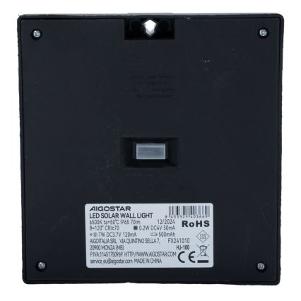 Aigostar - Solárne LED svietidlo so senzorom LED/3,7V 6500K 500 mAh IP65 čierne