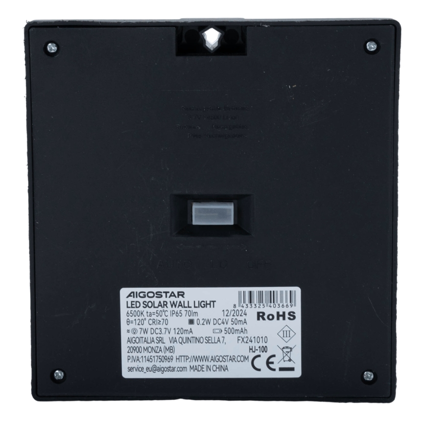 Aigostar - Solárne LED svietidlo so senzorom LED/3,7V 6500K 500 mAh IP65 čierne