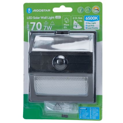 Aigostar - Solárne LED svietidlo so senzorom LED/3,7V 6500K 500 mAh IP65 čierne