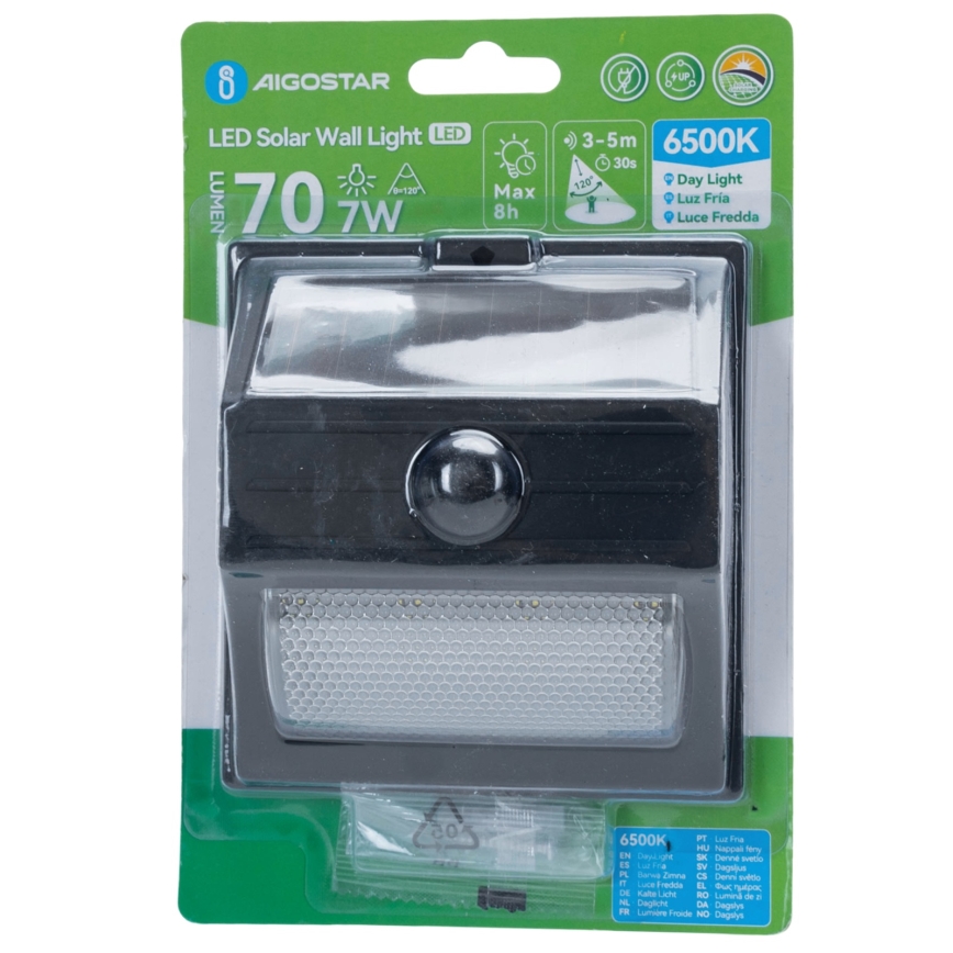 Aigostar - Solárne LED svietidlo so senzorom LED/3,7V 6500K 500 mAh IP65 čierne