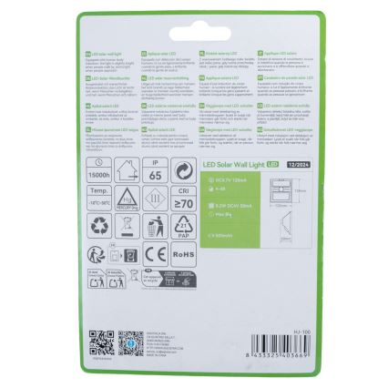 Aigostar - Solárne LED svietidlo so senzorom LED/3,7V 6500K 500 mAh IP65 čierne